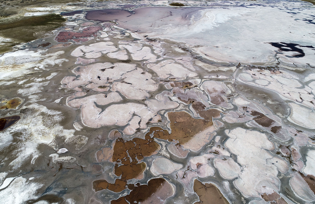 Desert lake transforms as minerals surface - CGTN