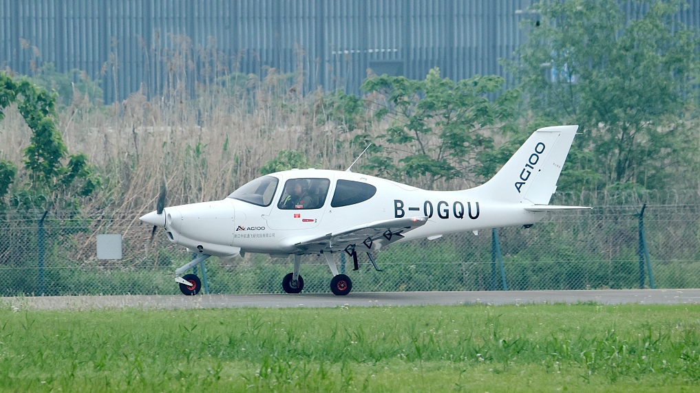 An AG100 trainer aircraft in Huzhou City, east China's Zhejiang Province, April 21, 2024. /CFP