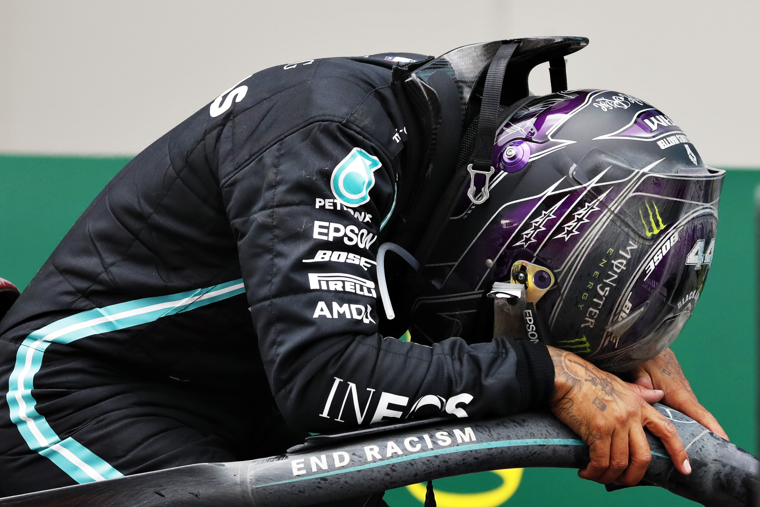 Race winner Lewis Hamilton of Great Britain and Mercedes GP celebrates winn...