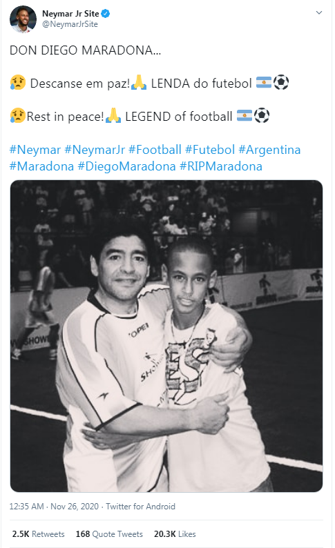 Diego Maradona dies: Pele's reaction on Twitter