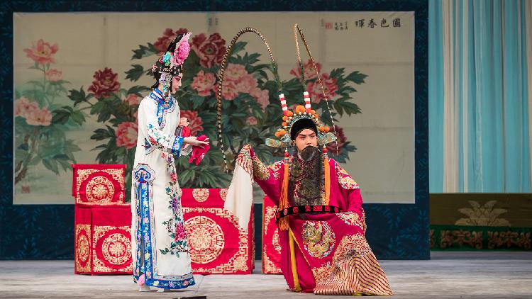 Chinese opera performer with blue hairpiece - wide 4