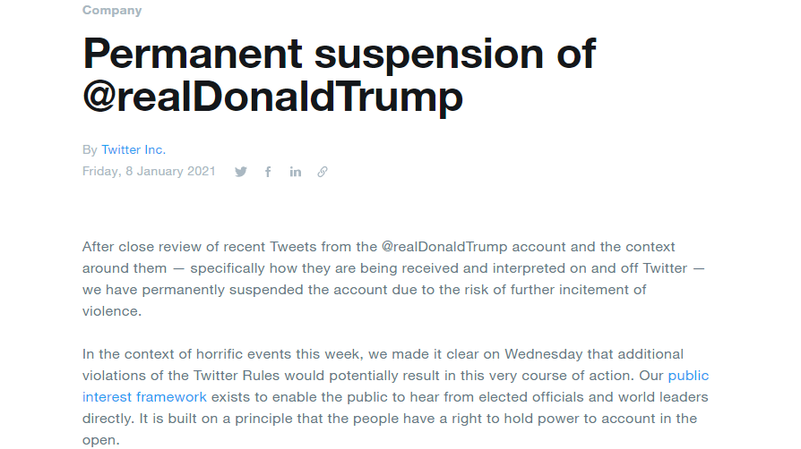 Trump S Twitter Ban Reveals Who Really Runs The U S Cgtn