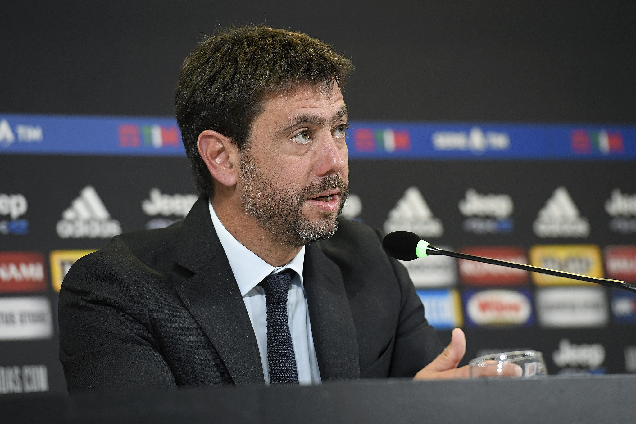  Andrea Agnelli, the president of Juventus F.C., speaks during a press conference about the expansion of the UEFA Champions League.