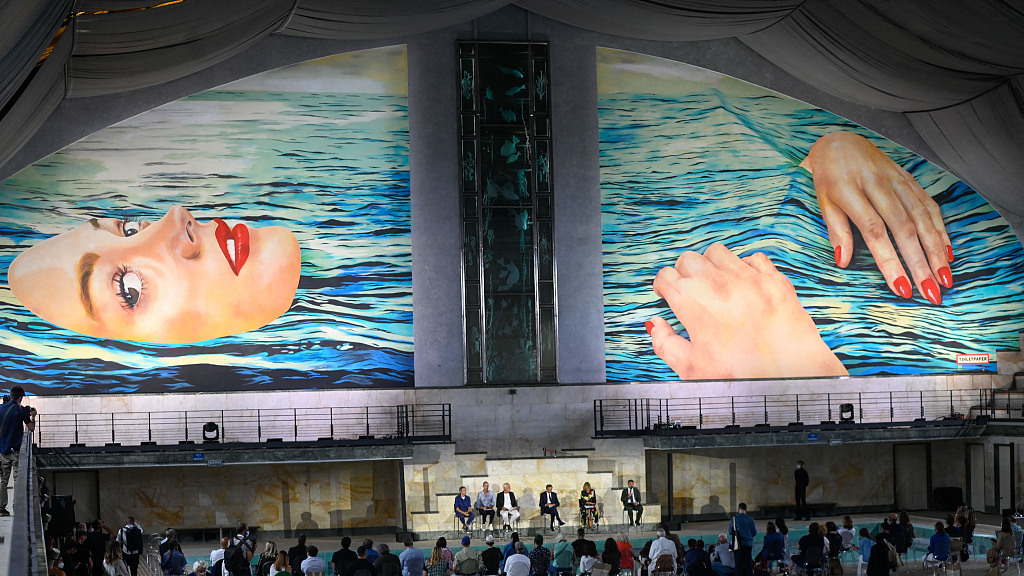 Art installation placed at swimming pool during Milan Design Week 2021