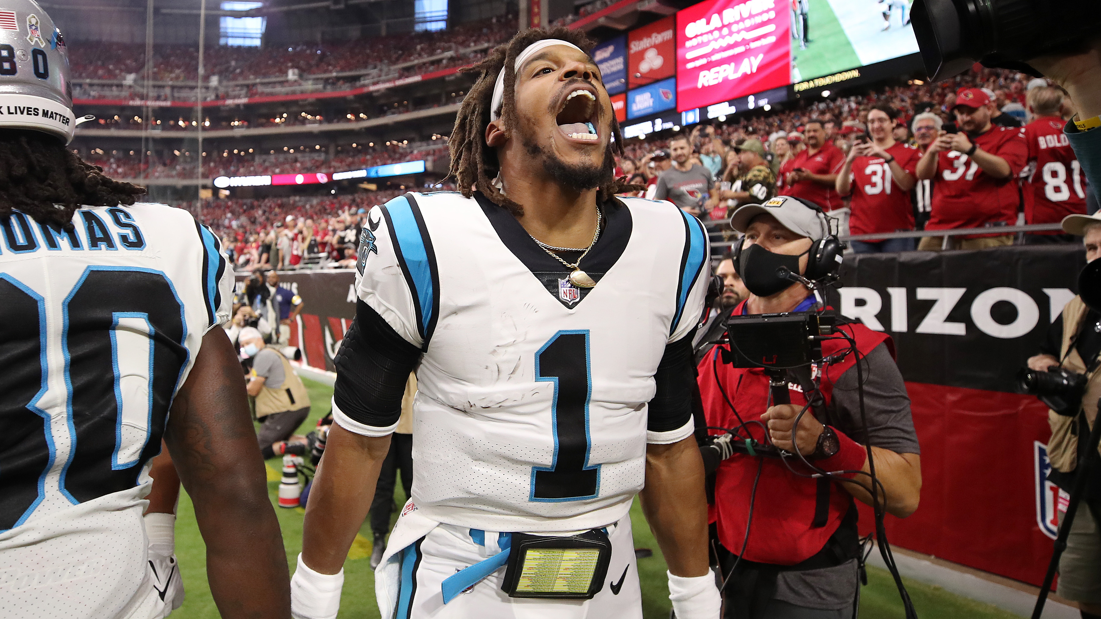 Cam Newton clashes with Raiders, ref in leading Panthers to victory (video)  