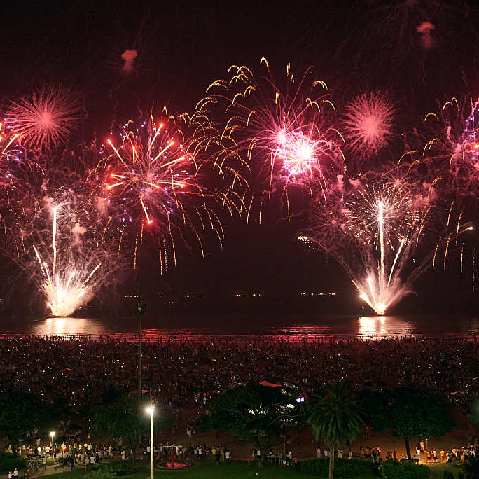 Live New Year's Eve fireworks over Copacabana Beach CGTN