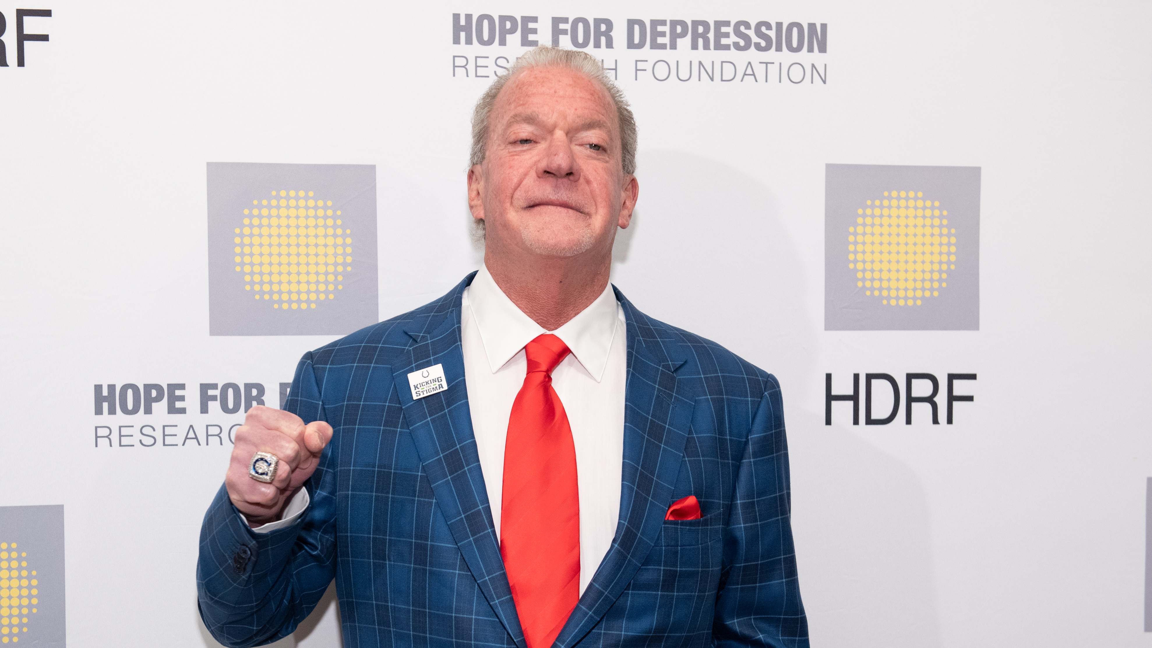 Indianapolis Colts owner Jim Irsay shows his Super Bowl ring, Tuesday, June  12, 2007, in Indianpolis. Players and coaches received their rings in a  private ceremony Wednesday. (AP Photo/The Indianapolis Star, Kelly