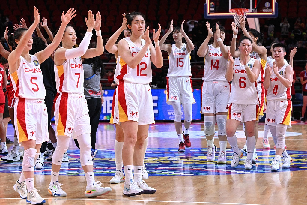 Chinese players celebrates their win after the Women's Basketball World Cup Group A game against Puerto Rico in Sydney, Australia, September 26, 2022. /CFP