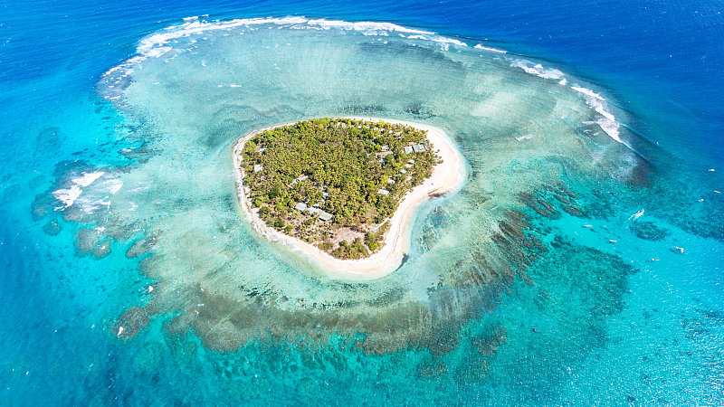 Heart-shaped aerial view of Tavarua Island, Fiji. /CFP
