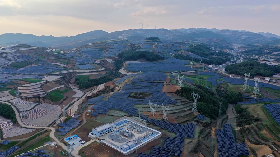 The view of Xianshuiwo photovoltaic power plant in southwest China's Guizhou Province, June 3, 2021. /Xinhua