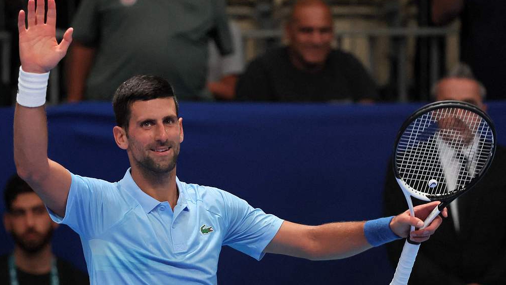 Novak Djokovic reacts after winning his men's singles tennis match at the Tel Aviv Watergen Open 2022 in Tel Aviv, Israel, September 29, 2022. /CFP