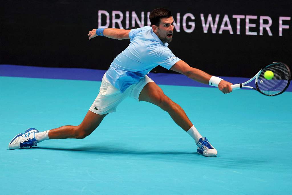 Novak Djokovic returns the ball to Spain's Pablo Andujar during the men's singles tennis match at the Tel Aviv Watergen Open 2022 in Tel Aviv, Israel, September 29, 2022. /CFP