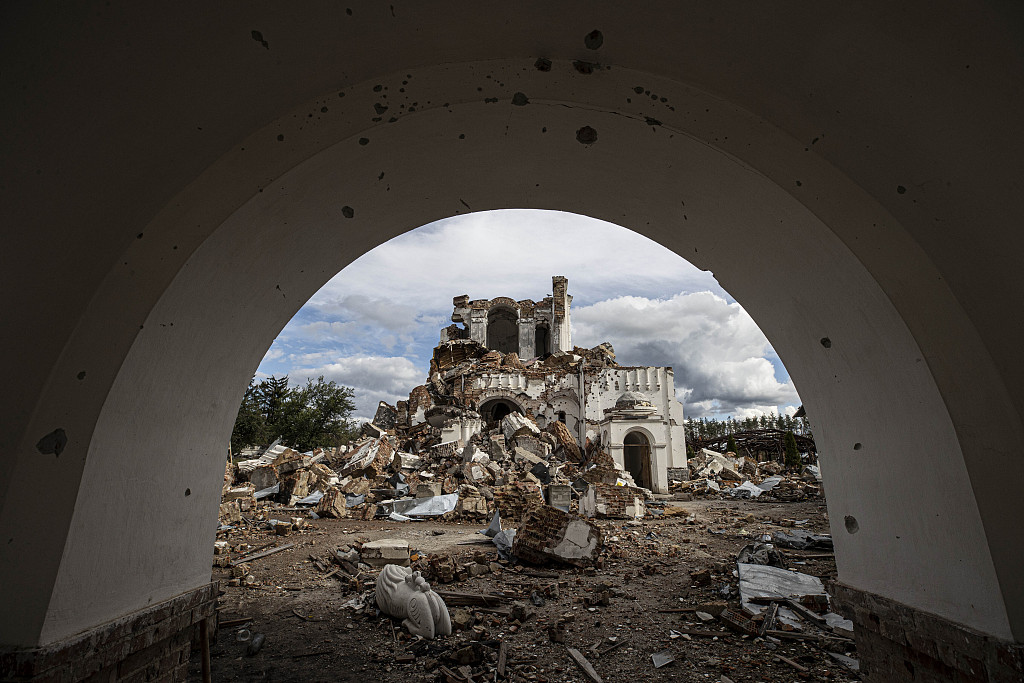 Heavily damaged St. George's Monastery in the village of Dolyna in Donetsk Oblast, Ukraine, September 24, 2022. /CFP