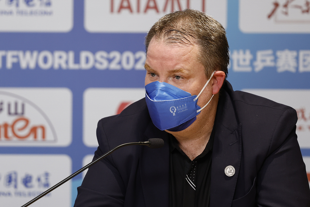 ITTF Group CEO Steve Dainton speaks during a press conference in Chengdu, China, October 1, 2022. /CFP