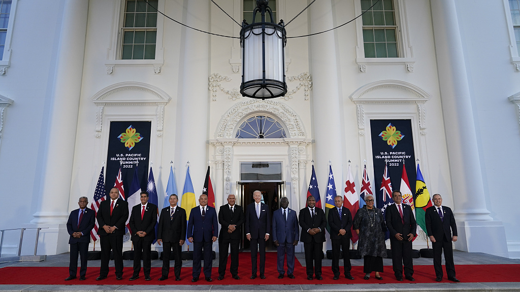 U.S. President Joe Biden, center, poses for a photo with Pacific island leaders on the North Portico of the White House in Washington, U.S., September 29, 2022. /CFP