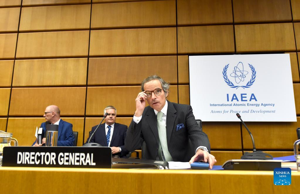 Rafael Grossi (R), director general of the IAEA, attends a meeting of the IAEA Board of Governors in Vienna, Austria, June 6, 2022. /Xinhua