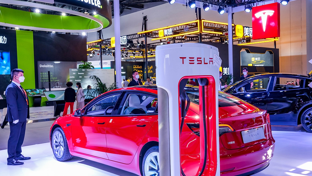 A Tesla stand at the China International Fair for Trade in Services, September 2, 2022. /CFP