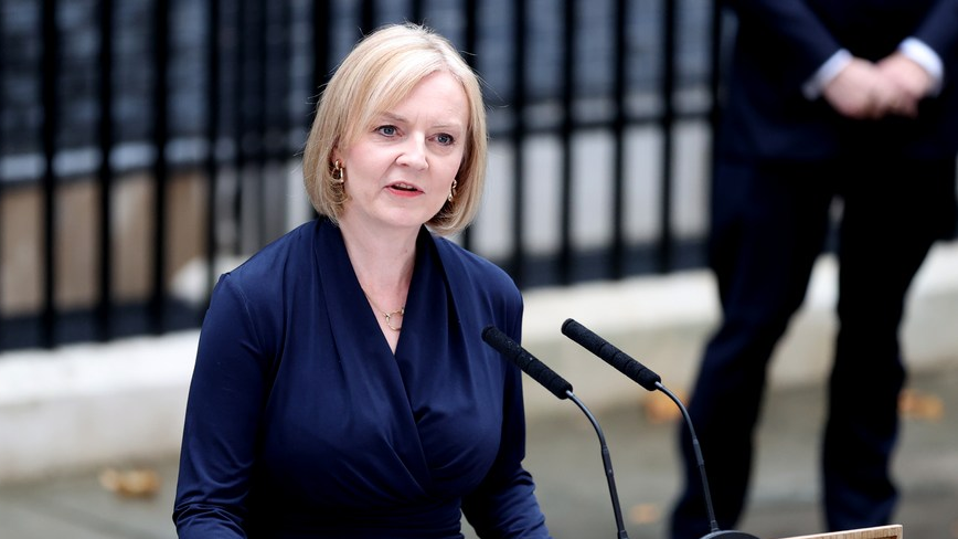 Britain's new Prime Minister Liz Truss delivers her first address to the nation outside 10 Downing Street in London, Britain, September 6, 2022. /Xinhua