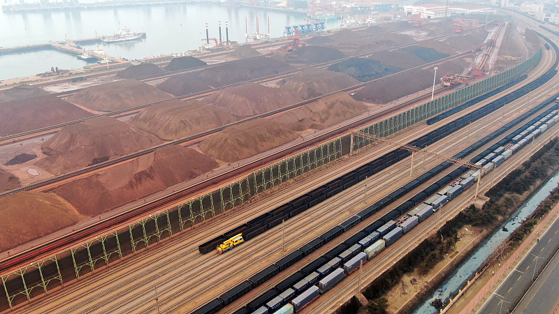 An iron ore yard in Rizhao City, east China's Shandong Province, February 26, 2022. /CFP
