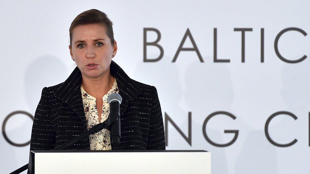 Danish Prime Minister Mette Frederiksen speaks during an opening ceremony of the Baltic Pipe in Budno, Poland, September 27, 2022. /CFP