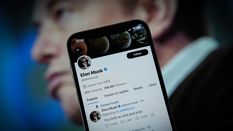 Elon Musk's Twitter page is seen on an iPhone in this photo illustration in Warsaw, Poland, September 21, 2022. /CFP