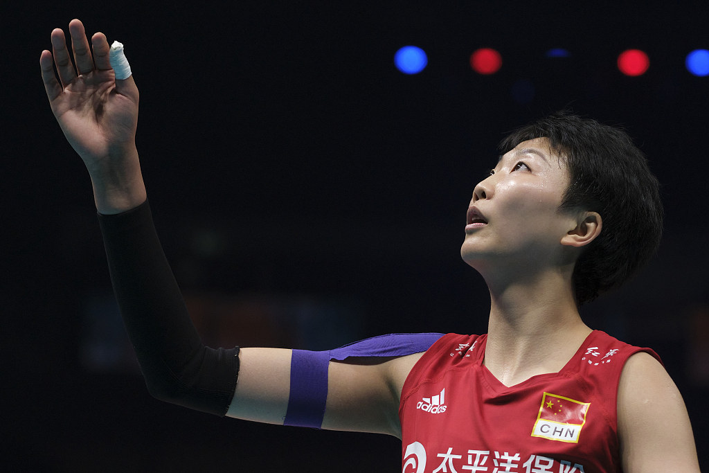 China's Yuan Xinyue in action on Day 13 of the Volleyball Women's World Championship in Rotterdam, the Netherlands, October 5, 2022. /CFP