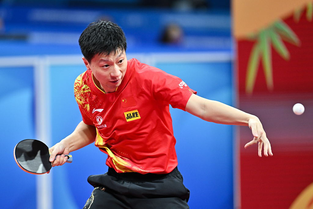 Ma Long of China competes in the World Team Table Tennis Championships Men's quarterfinals match against Truls Moregard of Sweden in Chengdu, southwest China's Sichuan Province, October 7, 2022. /CFP
