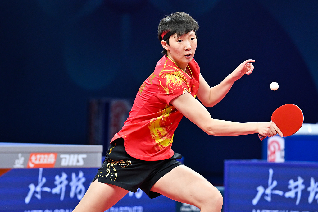 Wang Manyu of China competes in the World Team Table Tennis Championships Women's final match against Mima Ito in Chengdu, southwest China's Sichuan Province, October 8, 2022. /CFP