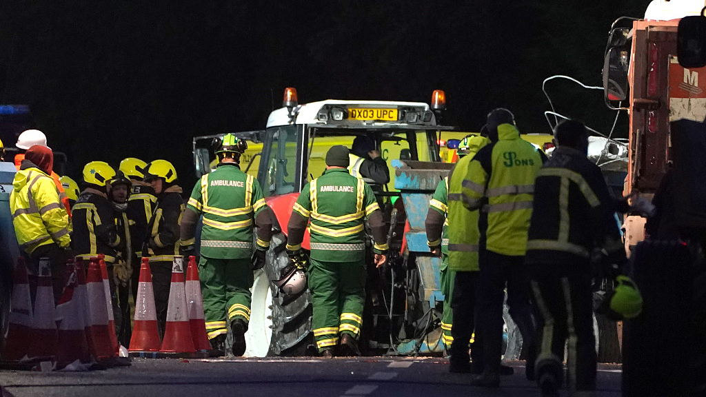 Emergency services continue their work at the scene of an explosion at Applegreen service station in the village of Creeslough in County Donegal, Ireland, October 8, 2022. /CFP