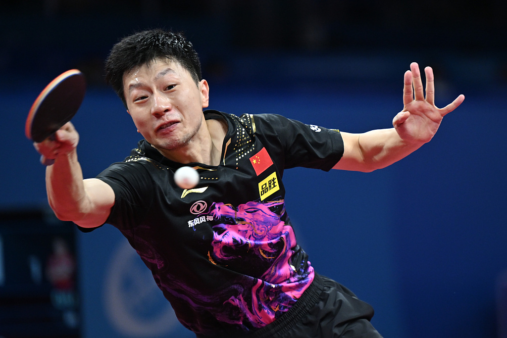 Ma Long of China competes in the World Team Table Tennis Championships Men's final match against Dang Qiu of Germany in Chengdu, southwest China's Sichuan Province, October 9, 2022. /CFP