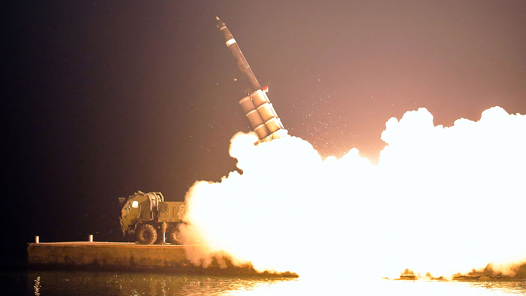 Hokkaido missile launch test is being carried out by the Korean People's Army Tactical Nuclear Operation Unit at an undisclosed location in this picture released by KCNA on October 10, 2022. /CFP