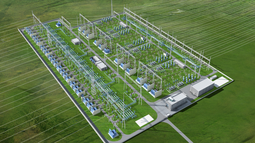 A rendering of a substation of the ultra-high voltage alternating current project in Chengdu City, southwest China's Sichuan Province. /State Grid Corporation of China