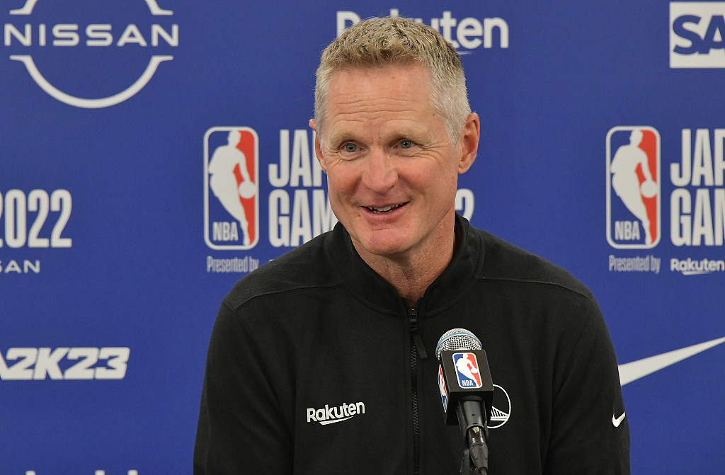 Golden State Warriors head coach Steve Kerr attends a press conference during the NBA Japan Games against the Washington Wizards in Saitama, Japan, October 2, 2022. /CFP