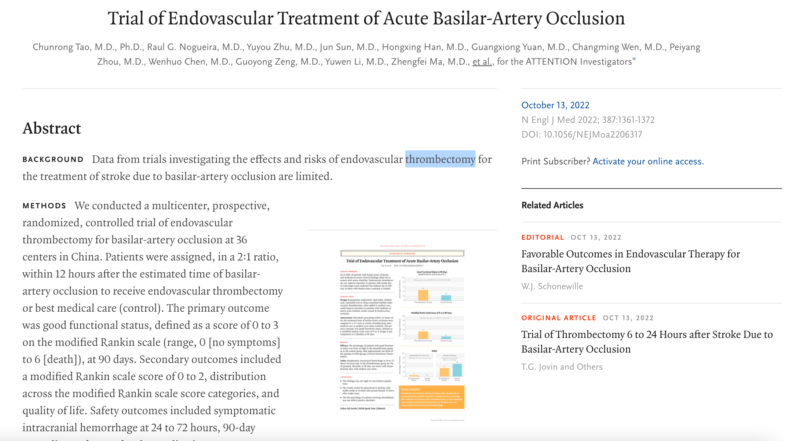 Screenshot of the study published  in the New England Journal of Medicine on October 13, 2022. 