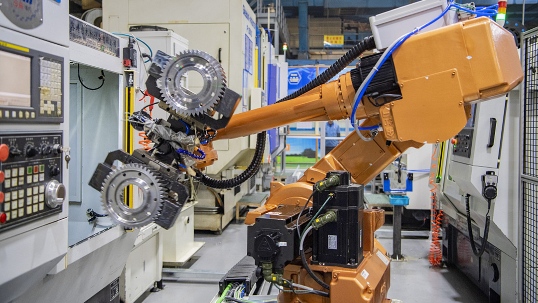 A robot operating on an assembly line in northwest China's Shaanxi Province, October 8, 2021. /CFP