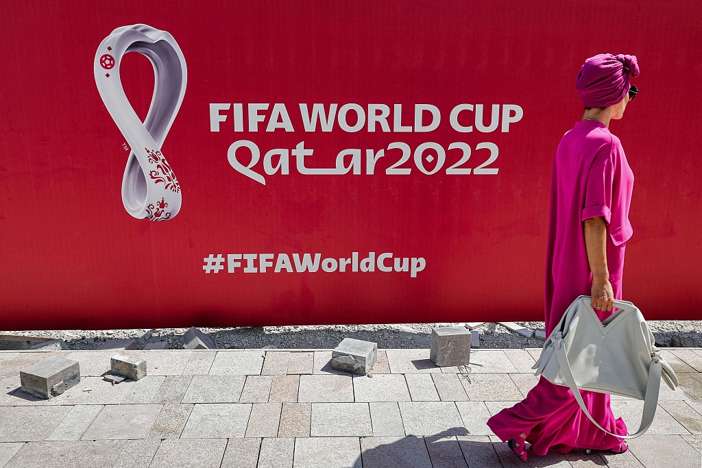 Logo of the 2022 FIFA World Cup on a construction site in West Bay in Doha, Qatar, October 13, 2022. /CFP