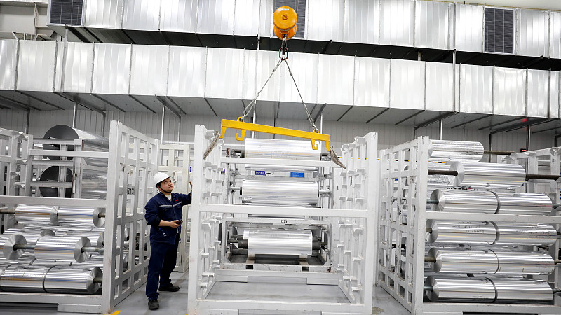 An employee works in a battery factory in Huaibei city, Anhui Province, China, April 30, 2022. /CFP