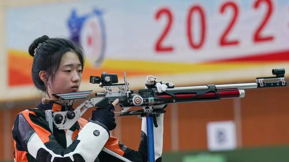 Huang Yuting seen during the 2022 ISSF World Championships Rifle/Pistol in Cairo, Egypt, October 14, 2022. /Xinhua