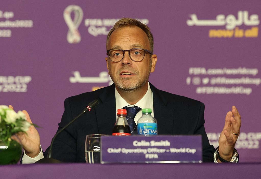 Colin Smith, FIFA's World Cup chief operating officer, speaks at the press conference in Doha, Qatar, October 17, 2022. /CFP
