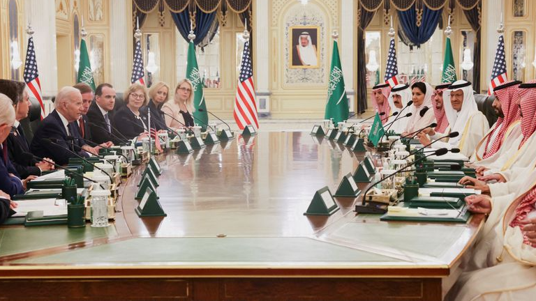 U.S. President Joe Biden participates in a bilateral meeting with Saudi Arabia's Crown Prince Mohammed bin Salman, at the Al Salam Royal Palace, in Jeddah, Saudi Arabia, July 15, 2022. /Reuters