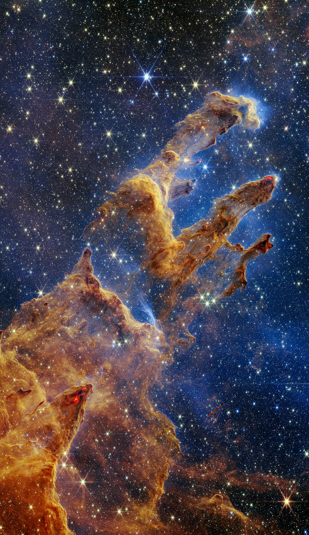 The Pillars of Creation taken by NASA's James Webb Space Telescope's near-infrared-light view. /NASA