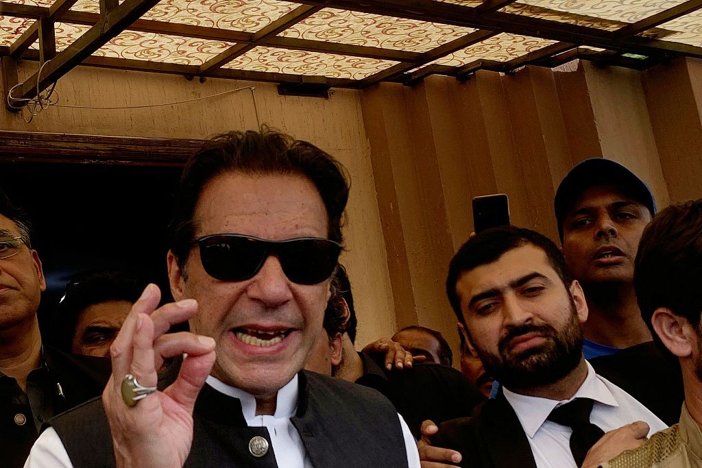 Pakistan's former prime minister Imran Khan speaks to media after appearing before Court in Islamabad, September 12, 2022. /CFP