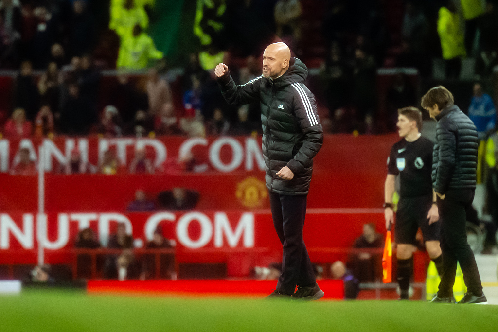 Manchester United manager Erik ten Hag during their Premier League clash with Tottenham Hotspur at Old Trafford in Manchester, England, October 19, 2022. /CFP