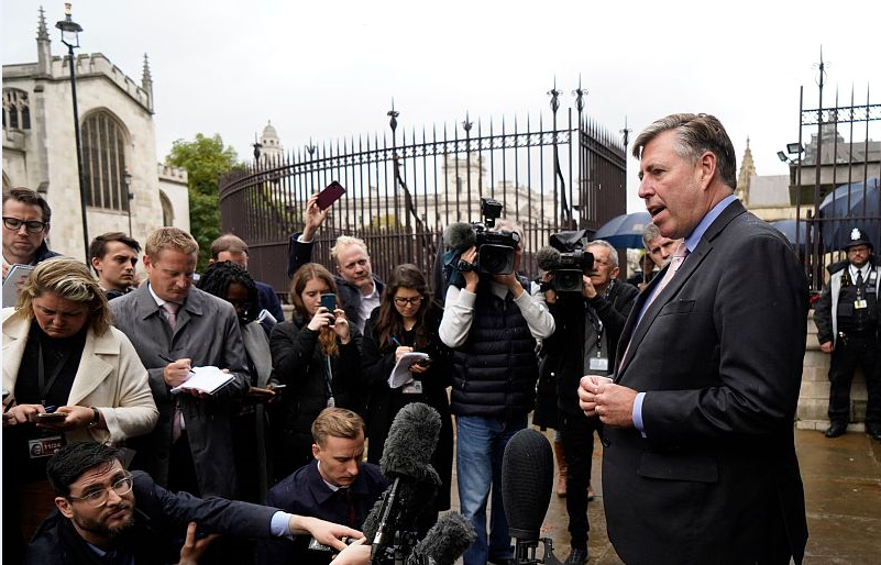 Chairman of 1922 Committee, Conservative MP Graham Brady answers reporters' questions about British Prime Minister Liz Truss's resignation outside of Parliament, London, October 20, 2022. /CFP