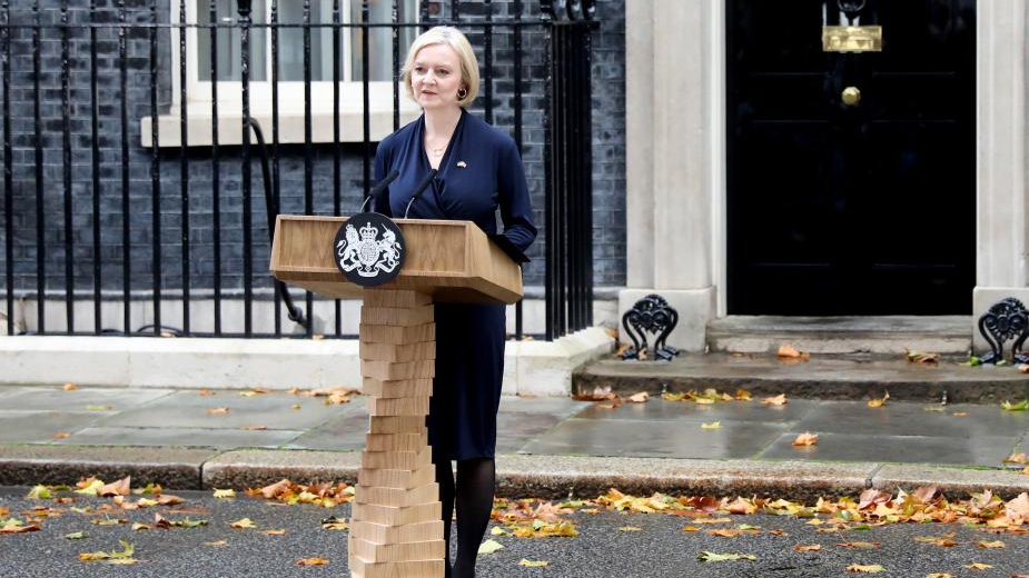 British Prime Minister Liz Truss makes a statement outside 10 Downing Street in London, Britain, October 20, 2022. /Xinhua