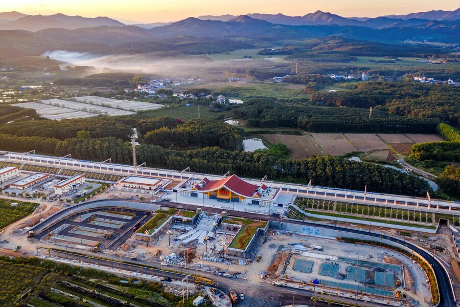The Ganlanba Railway Station, along the China-Laos railway, is under construction in southwestern China's Yunnan Province, September 28, 2021. /Xinhua