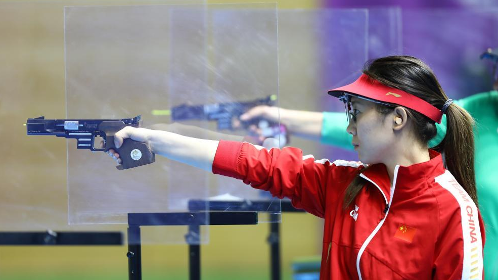 China's Chen Yan during the women's 25m standard pistol final in Cairo, Egypt, October 22, 2022. /Xinhua 