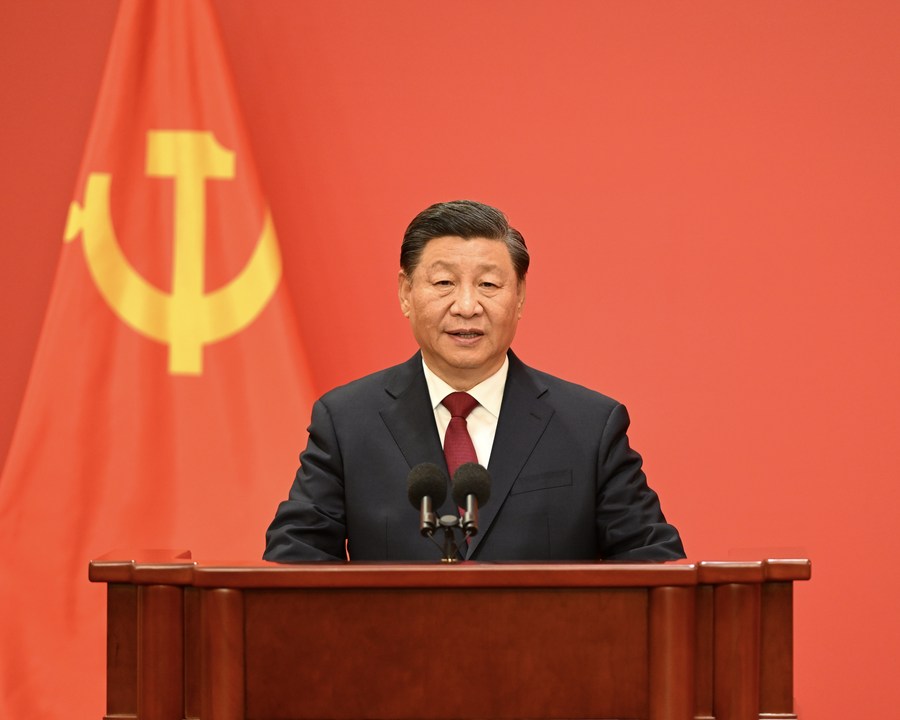 Xi Jinping, general secretary of the Communist Party of China (CPC) Central Committee, addresses the press at the Great Hall of the People in Beijing, capital of China, October 23, 2022. /Xinhua