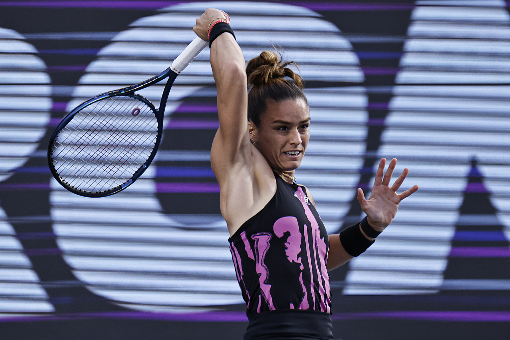 Maria Sakkari of Greece plays a forehand during the singles final match against Jessica Pegula of the United States at the  Women's Tennis Association (WTA) Guadalajara Open in Zapopan, Mexico, October 23, 2022. /CFP