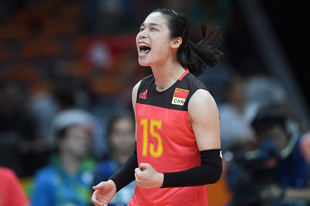 Lin Li of China celebrates a point in the women's volleyball qualifying match between China and Puerto Rico during the Rio 2016 Olympic Games in Rio de Janeiro, Brazil, August 10, 2016. /CFP 